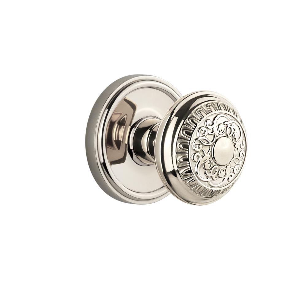 Grandeur by Nostalgic Warehouse GEOWIN Complete Privacy Set Without Keyhole - Georgetown Rosette with Windsor Knob in Polished Nickel